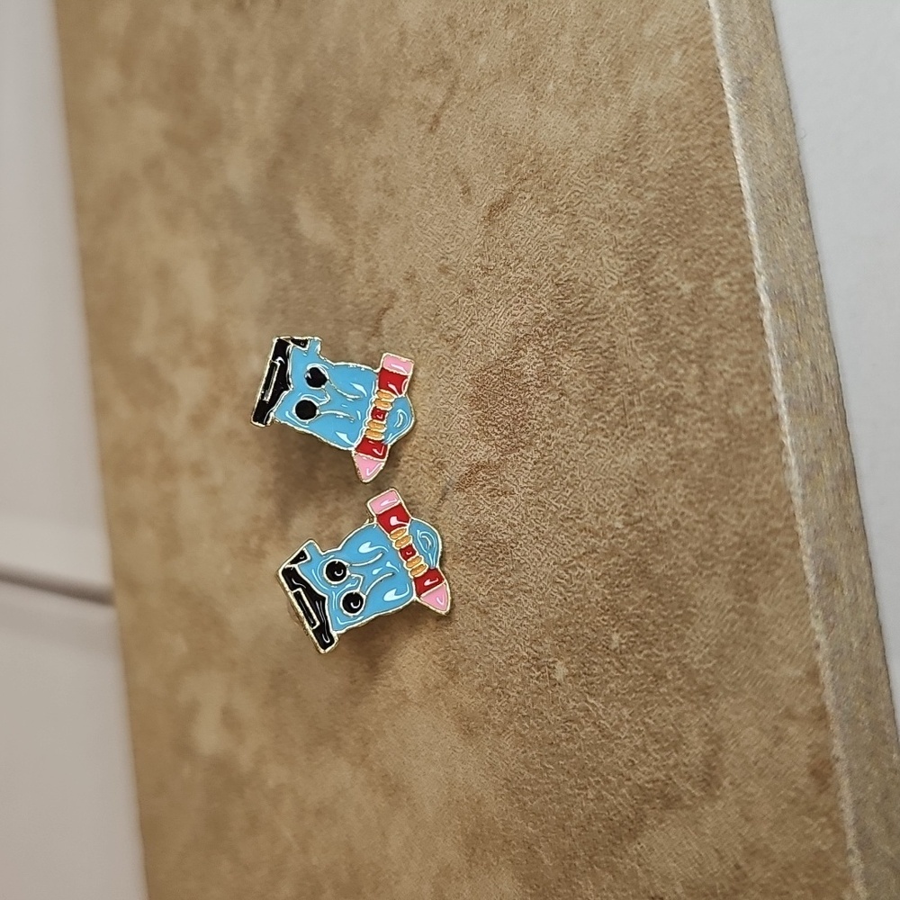 Blue and Red Owl Earrings - Picture 1 of 2